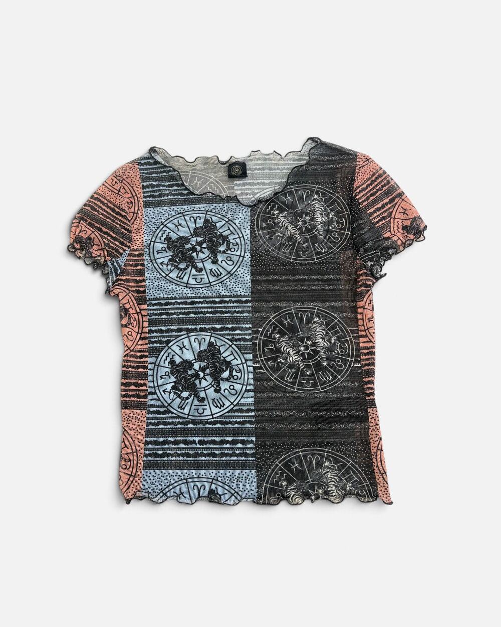UO Sheer Astrology Celestial Mesh Top Lettuce Edge Sz S Small